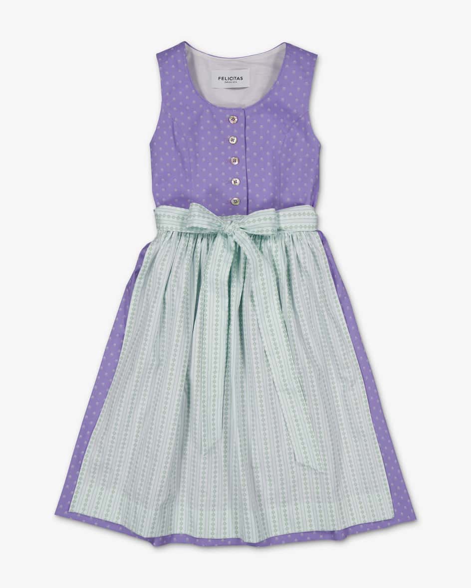 Magdalena Dirndl mit Schürze für Mädchen von Feli und Hans in Violett und Mint.Auch dieses Modell begeistert dank des floralen Allover-Dessins.... Mehr Details bei Lodenfrey.com!