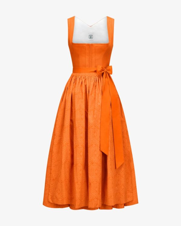 Lyana Dirndl lang mit Schürze für Damen von Tostmann in Orange. Trachten-Handwerk aus Österreich - Das Modell überzeugt durch das melierte.... Mehr Details bei Lodenfrey.com!