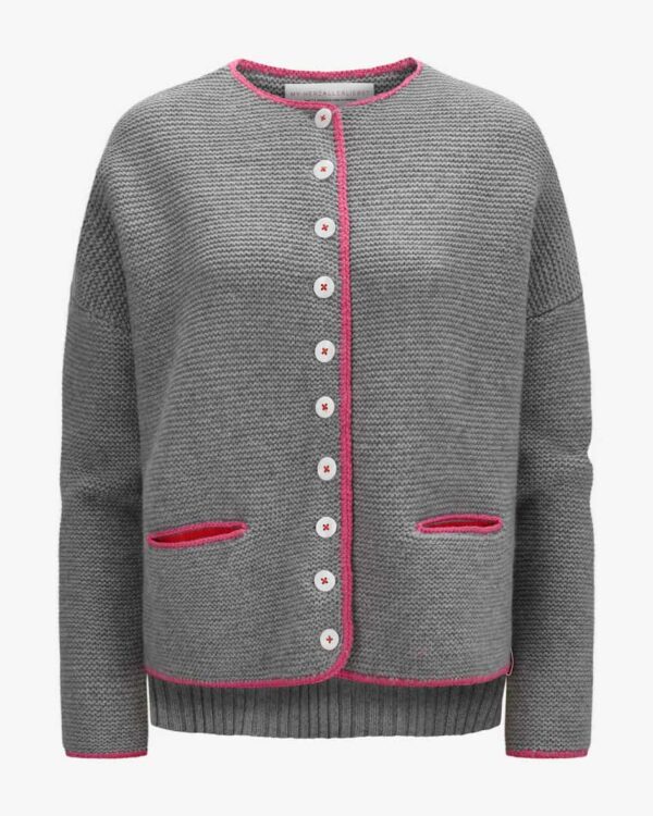 Marie Trachten-Cashmere-Strickjacke für Damen von My Herzallerliebst in Grau undPink. Das Modell präsentiert sich dank der Kontraststreifen in.... Mehr Details bei Lodenfrey.com!