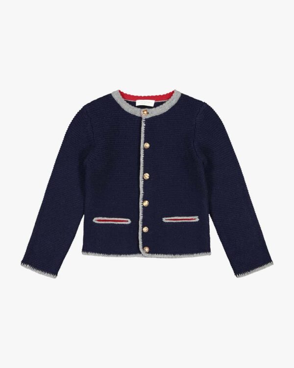 Kinder-Trachtenstrickjacke von Lodenfrey in Navy und Hellgrau. DieStrickjacke aus feiner Woll-Cashmere-Qualität besticht durch besonders.... Mehr Details bei Lodenfrey.com!