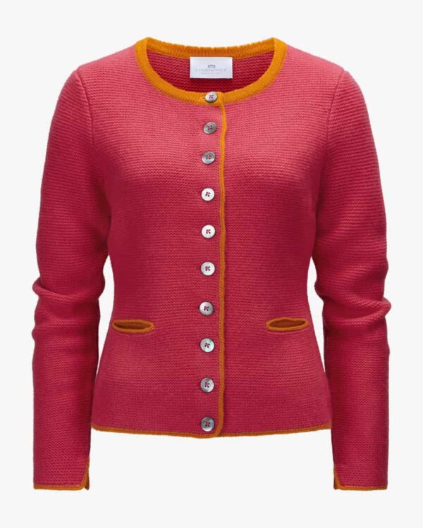 Trachten-Cashmere-Strickjacke für Damen von LODENFREY München 1842 in Himbeereund Orange. Tradition und Moderne in perfektem Zusammenspiel - Die.... Mehr Details bei Lodenfrey.com!