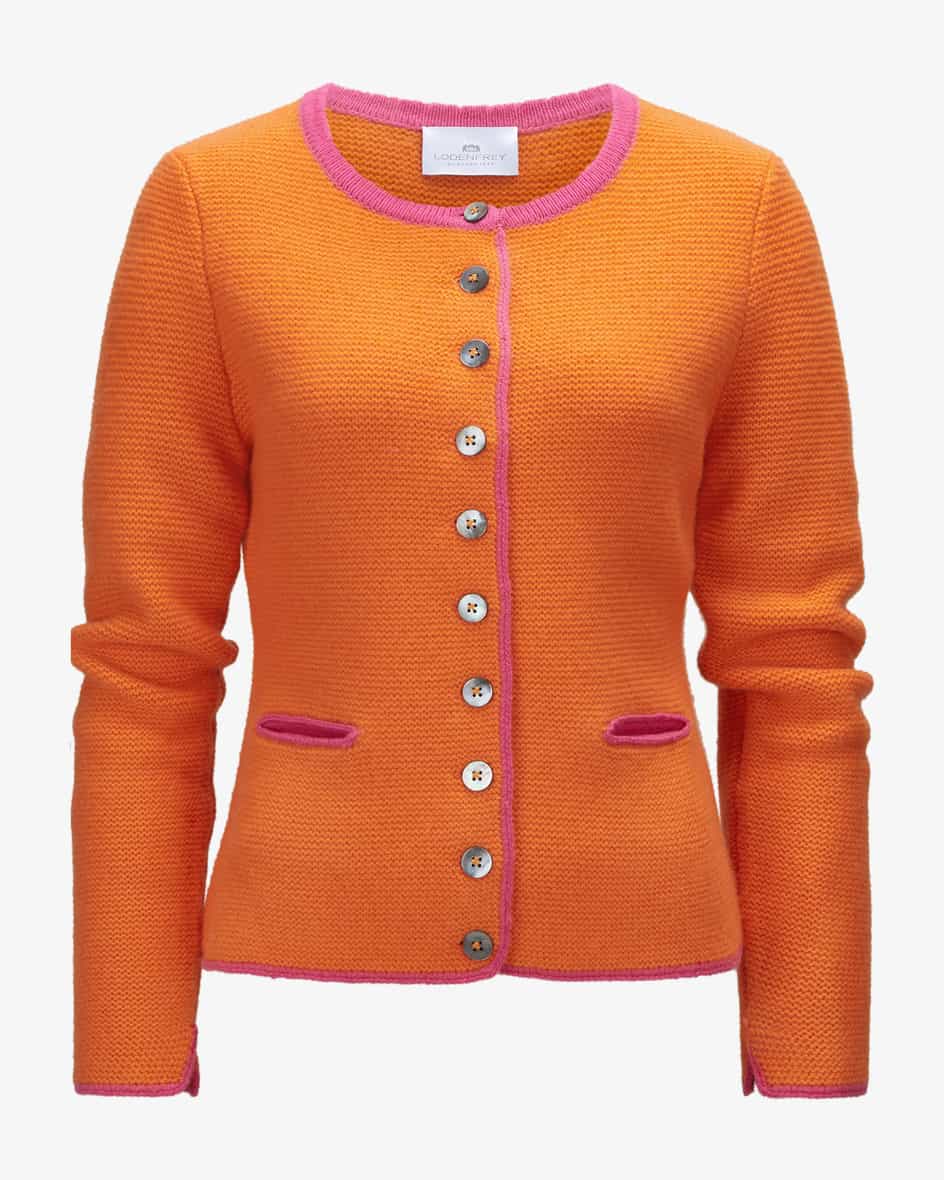 Trachten-Cashmere-Strickjacke für Damen von LODENFREY München 1842 in Orange undPink. Tradition und Moderne in perfektem Zusammenspiel - Die edle.... Mehr Details bei Lodenfrey.com!