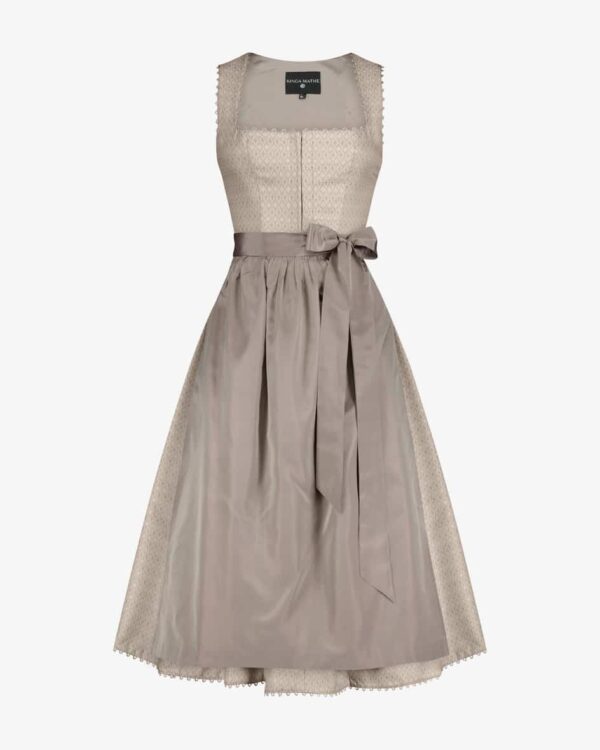 Meran Midi-Dirndl mit Seidenschürze für Damen von Kinga Mathe in Taupe. MitLiebe zum Detail entwirft das deutsche Label aufwendige Trachten-Kreationen.... Mehr Details bei Lodenfrey.com!