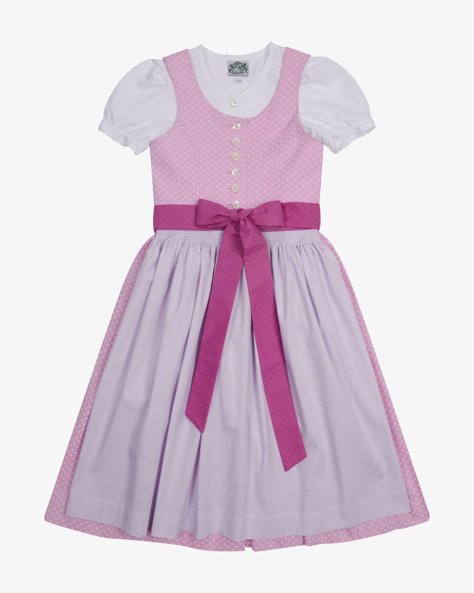 Bergsee Dirndl mit Bluse und Schürze für Mädchen von Hammerschmid in Rosa undWeiß. Dank der klassischen Schnittführung und dem dezenten Allover-Muster.... Mehr Details bei Lodenfrey.com!