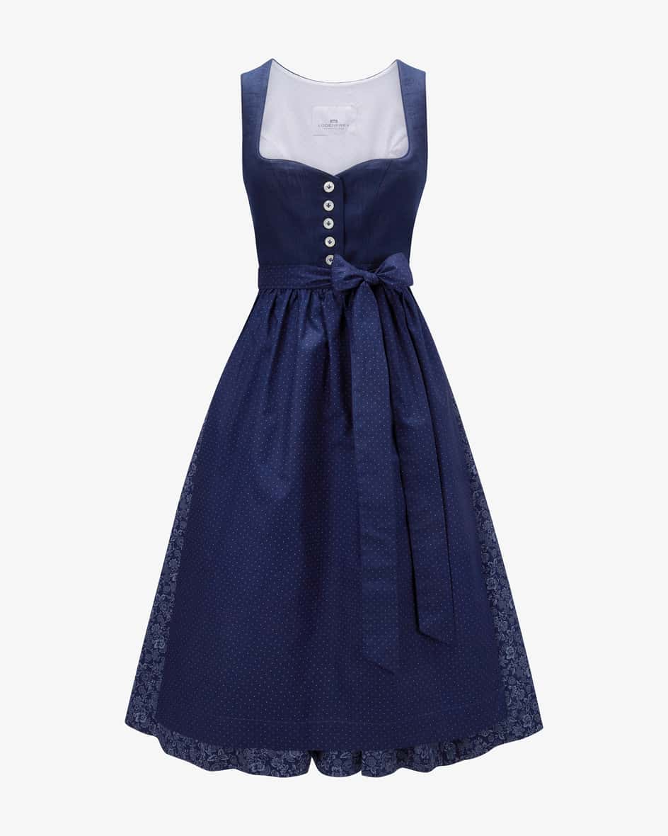 Dirndl lang mit Schürze für Damen von LODENFREY München 1842 in Marine und Blau.Das Modell aus angenehmem Baumwoll-Leinen-Mix begeistert mit floralem.... Mehr Details bei Lodenfrey.com!